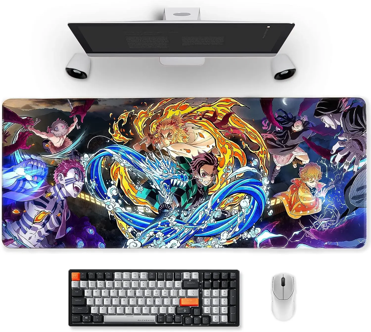 Demon Slayer Large Gaming Anime Large Mouse Pad Non Slip Rubber with Stitched Edge 11.8 X 31.5 in for Home Office Work Laptop