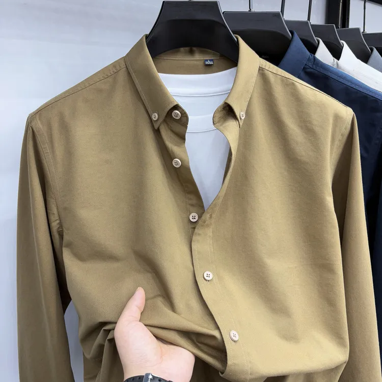 

Casual Cotton Lyocell Men's Long Sve irt Faionable Spring Autumn New Sle Stand Fit Busin Casual No ket Design