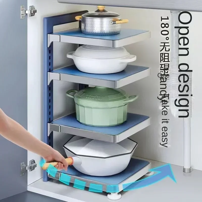 

Multi-layer Kitchen Storage Rack Pot Rack Under Sink Storage Shelf Layered Corner Closet Organizer Household Adjustable Cabinets