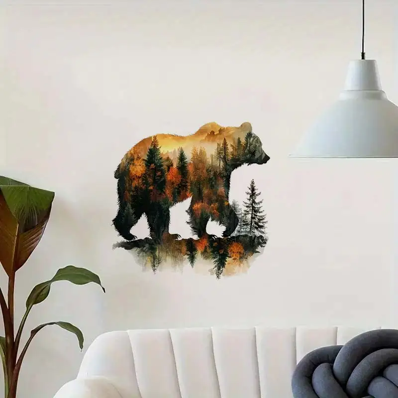 Bear and Forest Scene Wall Stickers Bedroom Boy Room Background Decoration Mural Animal Home Decor Self-adhesive Wallpaper M1118