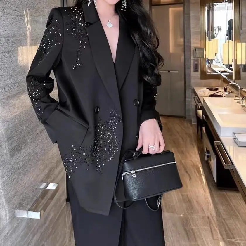 2024 New,Spring Autumn Blazer Suit Coat,Women\'s,Fashion Black Blazers,Suit Jackets,Shinning Starry Diamonds Blazer Coats,Outwear