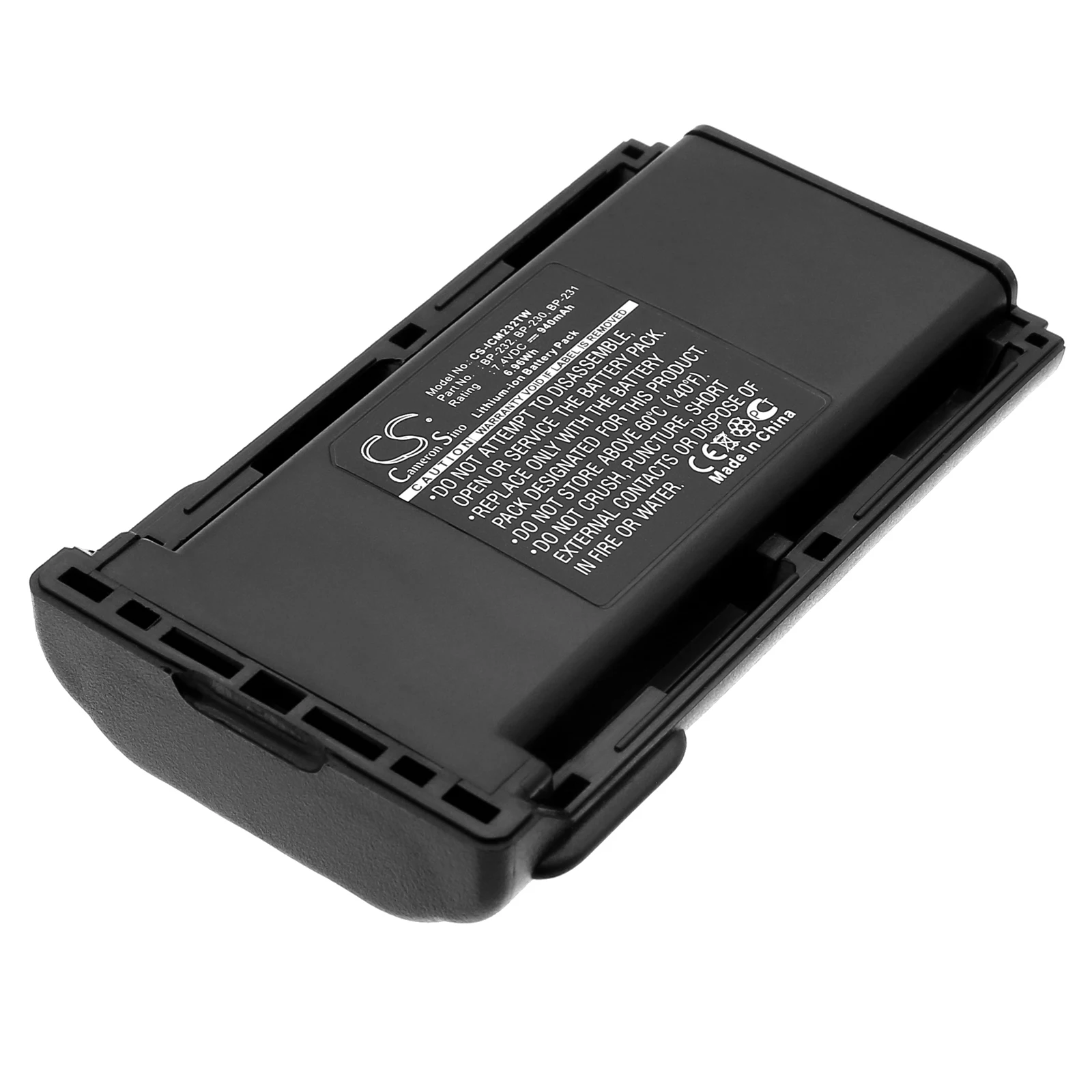 CS Replacement Battery for Icom IC-A14,IC-F14,IC-F14S,IC-F24,IC-F3021,IC-F3021T,IC-F4021T,IC-F3011, PN:BP-232 940mAh / 6.96Wh