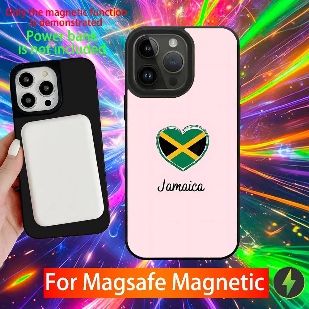 حافظة هاتف بعلم جامايكا لهاتف آيفون 16,15,14,13,12,11,Pro,Max,Plus,Mini,SE شحن لاسلكي مغناطيسي جديد Magsafe