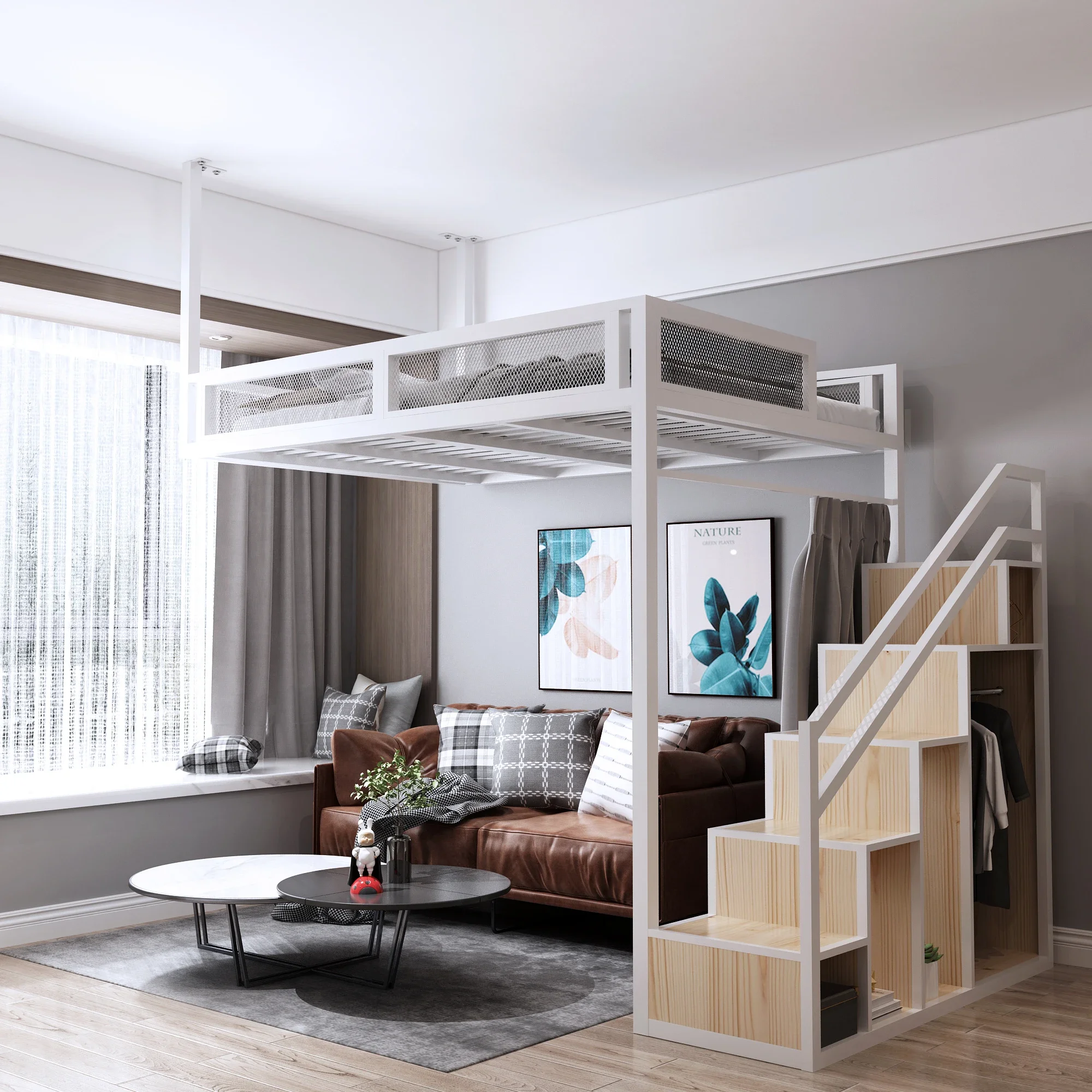 

l # Customized bedroom furniture metal loft beds apartment bed frames dormitory metal beds