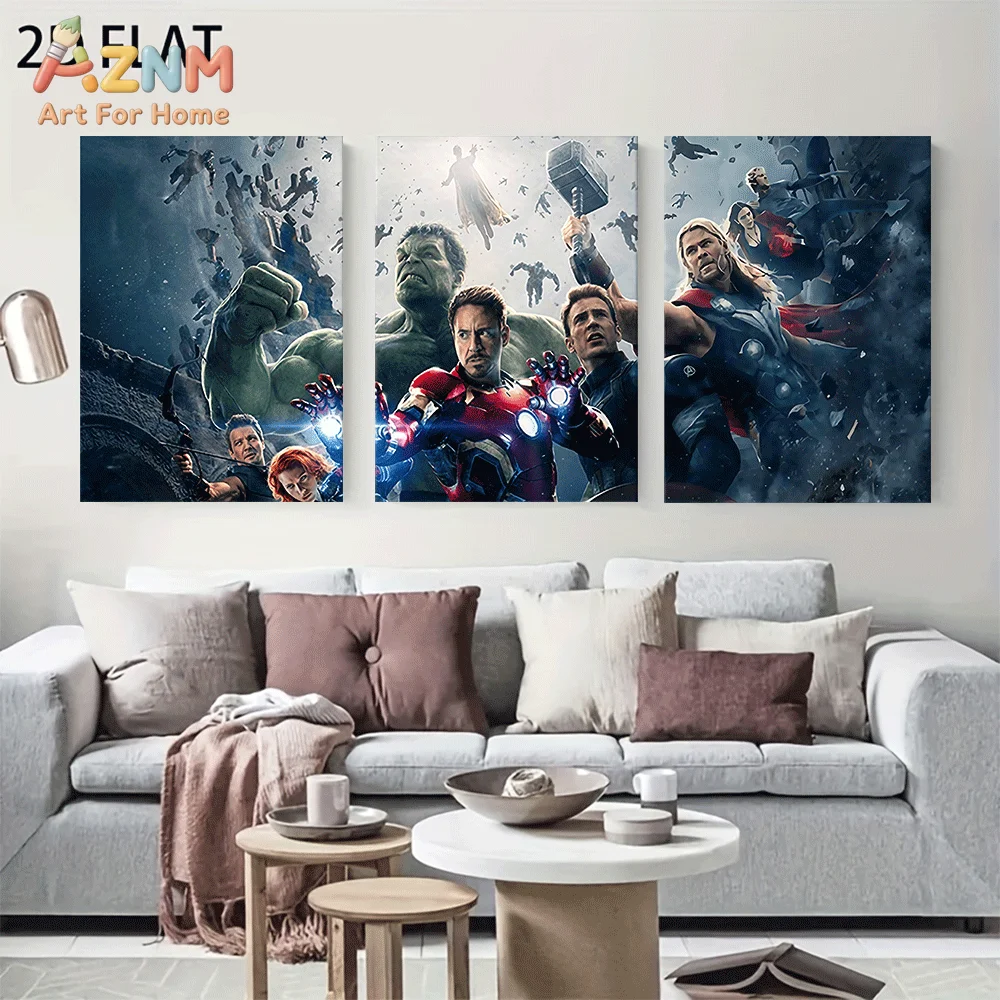AZNM Avengers Age of Ultron Canvas Wall Art Frameless Poster Superhero Team Battle Scene Movie Print Home Decor for Boys Bedroom