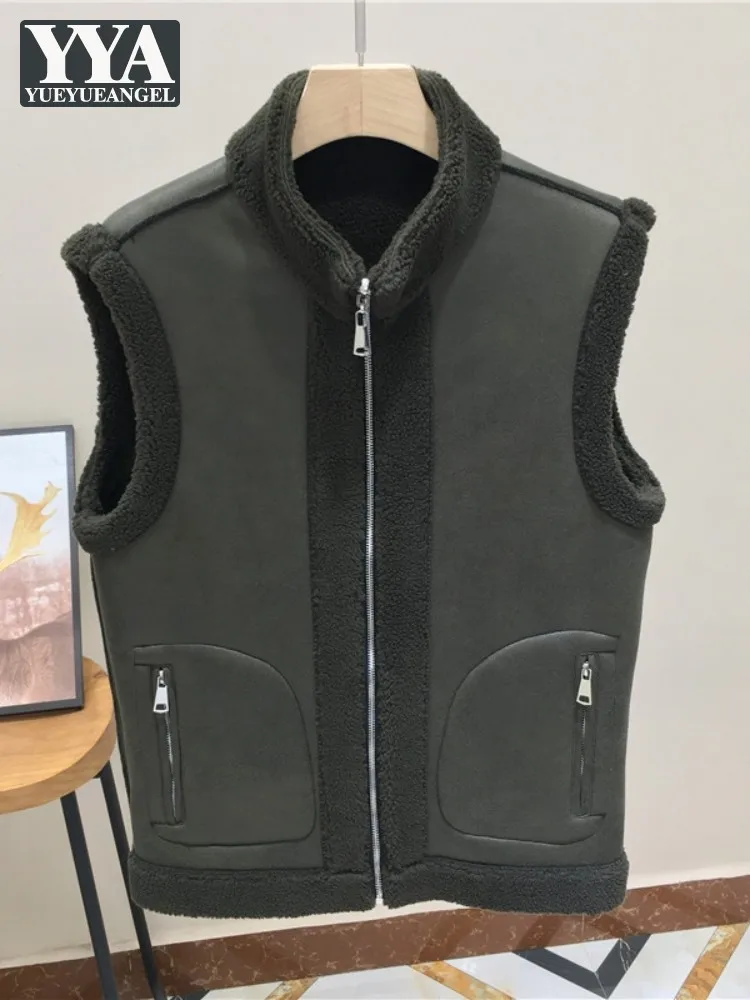 Stand Collar Winter Mens Vest Warm Fleece Lining Zipper Sleeveless Jacket Fashion Slim Casual Outerwear Men Waistcoat