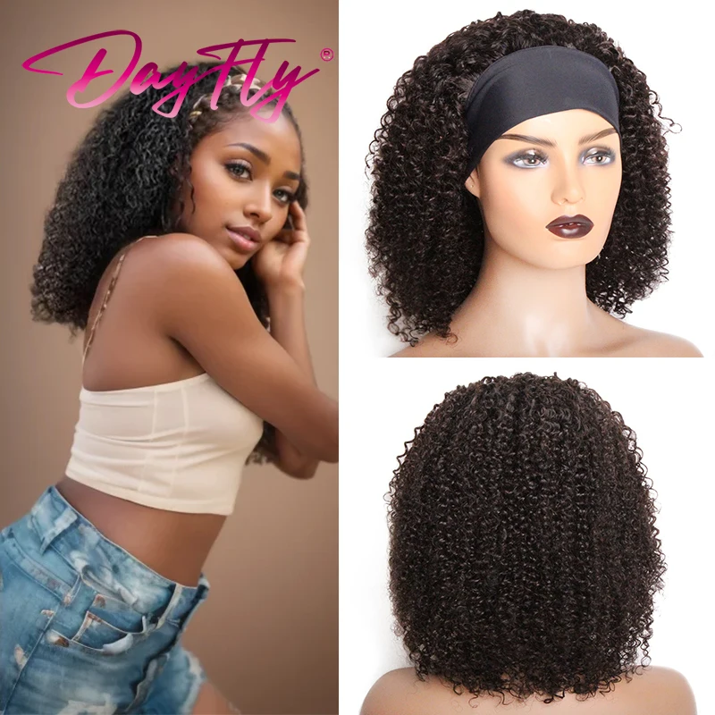 

Human Hair Water Wave Wig Headband Wigs For Women Brazilian Curly Hair Bob Wig Kinky Curly Headband Wig 180%D Machine Made Wig