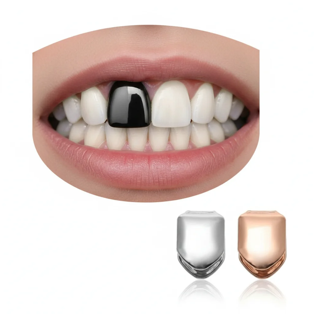 1 Pcs Hip Hop Rapper Single Shackle Teeth Top Bottom Dental Personality Teeth Mold Kit Metal Trendy Gold Teeth Set Tooth Jewelry