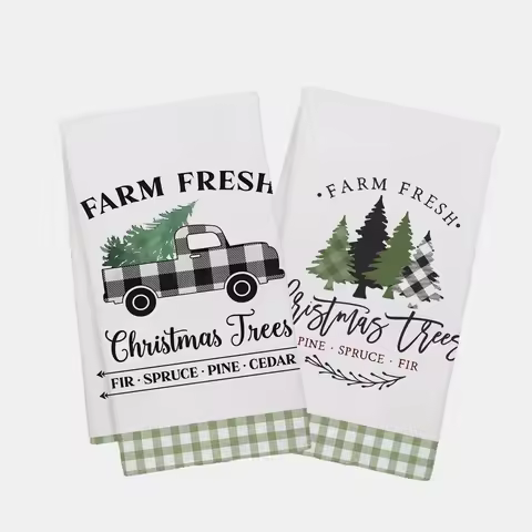 40x60cm Christmas Tree Tea Towel Kitchen Dishcloth Grid Tree Snowman Pattern Cleaning Cloth Gift Merry Christmas Decor