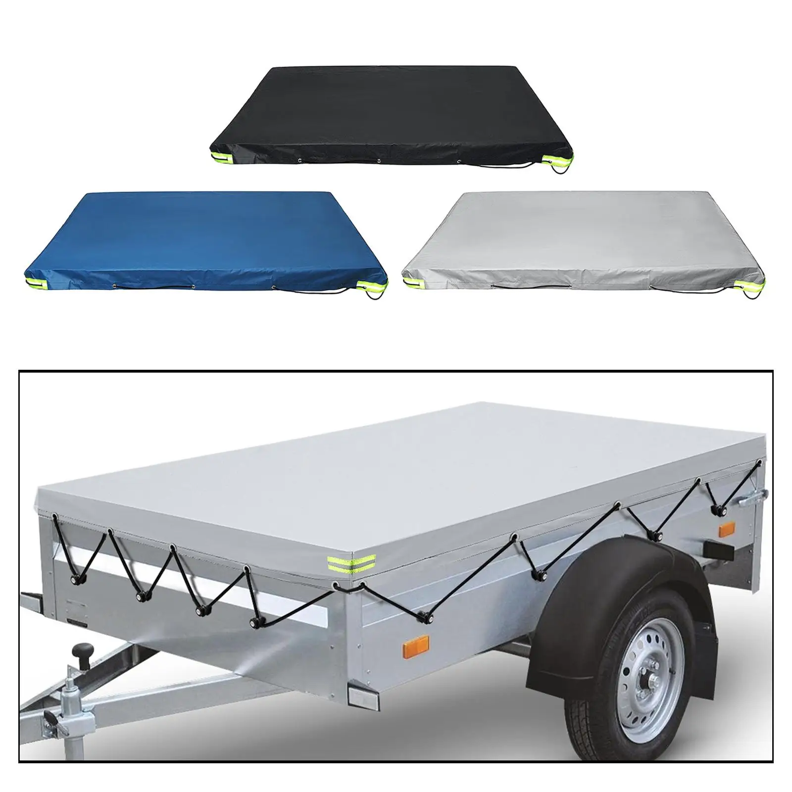 

Trailer Cover Waterproof with Elasticated Cord Canopy Windproof PVC Roof Tent Oxford Cloth Tarp Fit RV