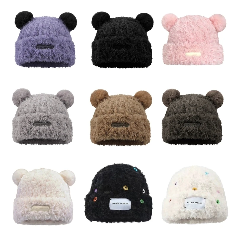 

Girls Bear Hat Y2K Furry Ears Beanie Hat Furry Bear Warm Winter Hat