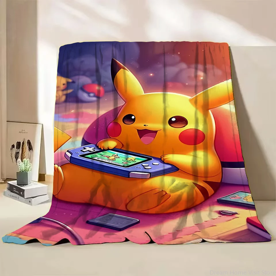 Pokémon Pikachu Flannel Children Adult Cartoon Cute Blanket for Home Bedroom Bed Sofa Picnic Office Cover Blanket Warm Soft Gift