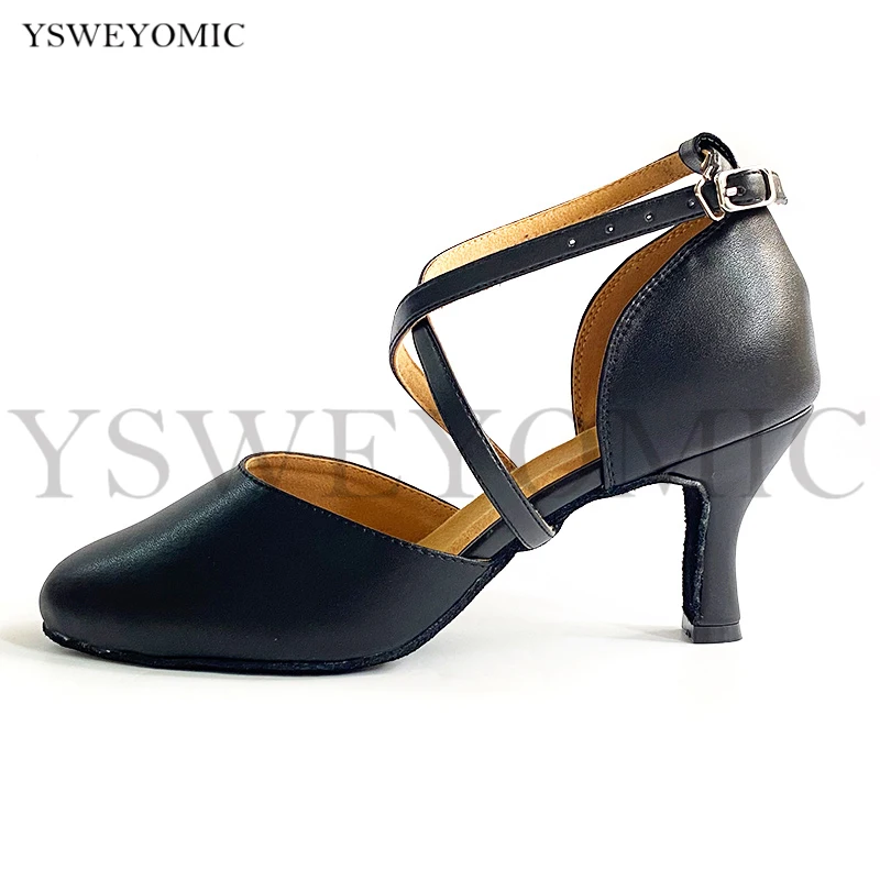 Ballroom Latin Shoes Women Leather Low Heel Soft Comfortable Dancing Elegance Standard Ballroom Modern Dance Shoes For Lady