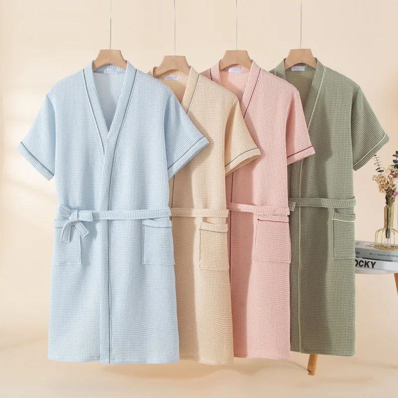 women's-luxury-waffle-kimono-robe-summer-casual-100-cotton-nightgown-simple-breathable-home-bathrobe-female-soft-sleepwear