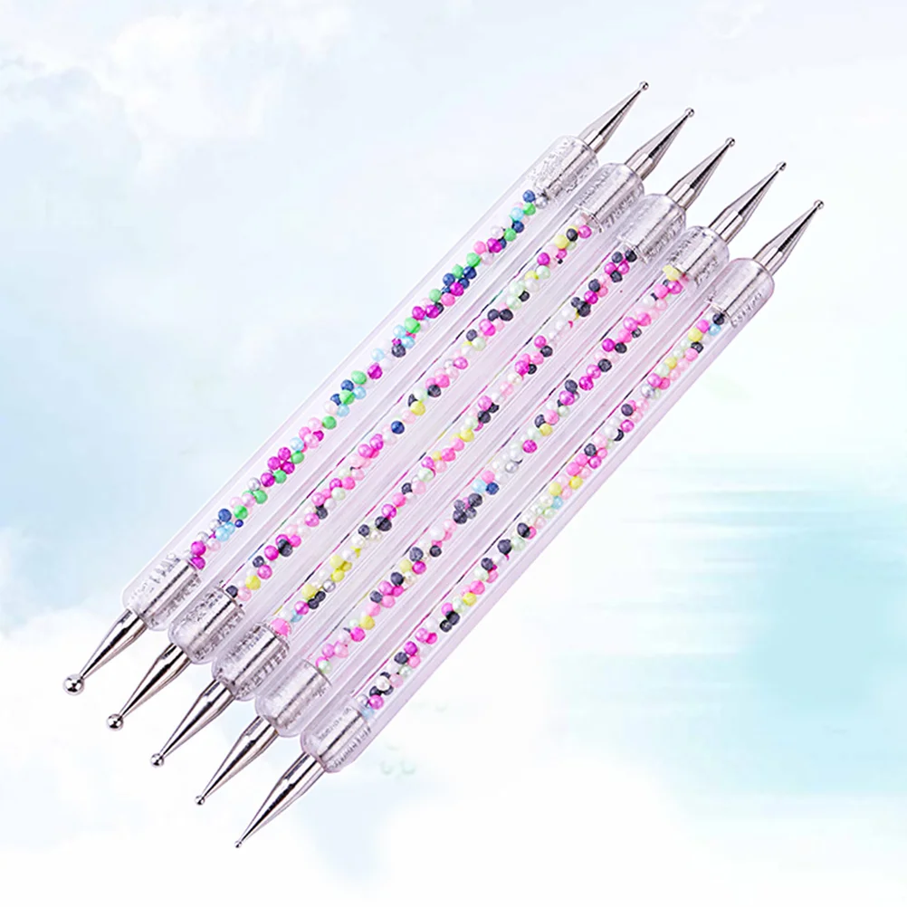 5pcs Colorful Dotting Painting Pen Ball Stylus Dotting Tools Double-headed Acrylic Rod Rhinestone Beads Picker Manicure Nail Pen