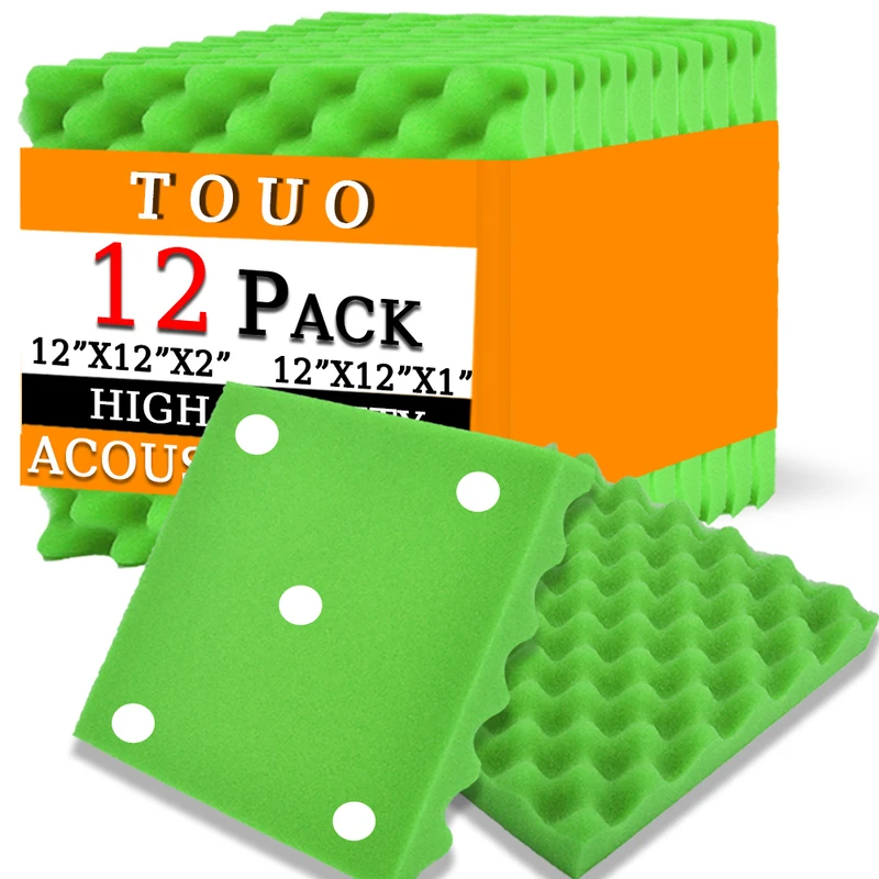 

TOUO 12 Pcs Egg Trough Acoustic Foam Wall Soundproofing Self-Adhesive Sound Foam Panels High Density Sound Absorbing Material