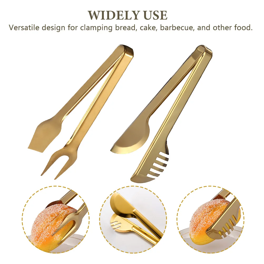 

2pcs Food Tongs Stainless Steel Kitchen Tool Serving Tongs For Bbq Dessert Bread Catering Salad Buffet Cooking Utensil