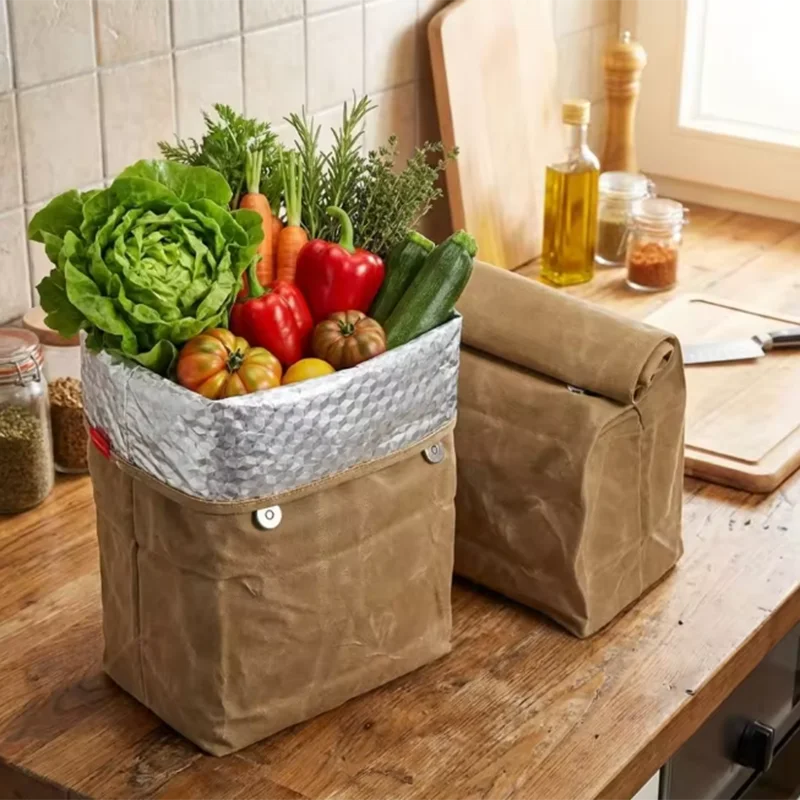 Wiederverwendbare Aluminiumfolie Isolierte Lunch-Tasche Wasserdichte Canvas-Aufbewahrungstasche für Outdoor-Camping Picknick Lebensmittel-Aufbewahrungstaschen