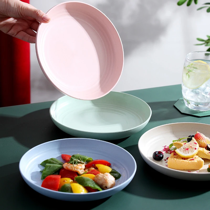 15/19.8/22.5/25cm Wheat Straw Round Plates Salad Dessert Dinner Plate Unbreakable Reusable Microwave Safe Fruit Plate