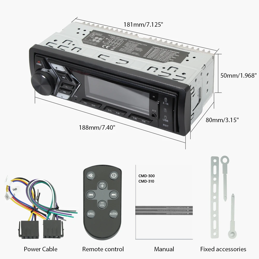 1Din راديو السيارة MP3 بلوتوث AUX TF بطاقة USB دعم شحن الهاتف راديو FM الصوت EQ ستيريو العالمي الصوت مشغل وسائط متعددة