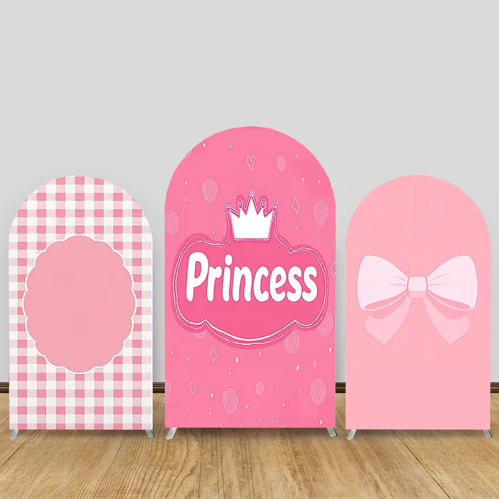 Princess Arch Backdrop Cover Pink Ceramic Tiles Crown Girl Happy Birthday Party Decor Baby Shower Photo Background Arch Cover