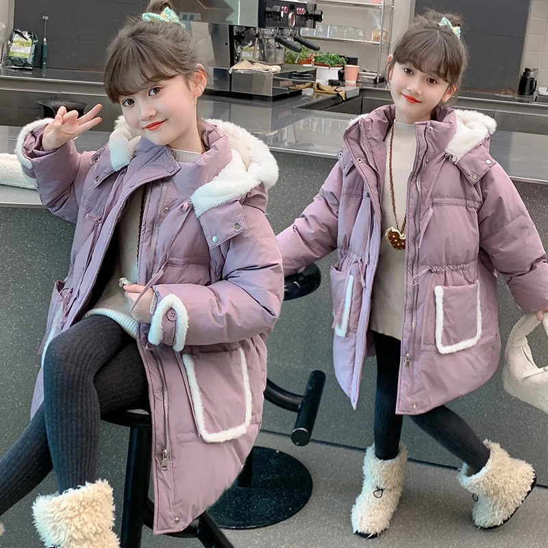 

2025 Winter Jacket For Girls Parka Faux Big Fur Children Outerwear Coat 5-12 Years Thick Warm Kids Toddler Girl Clothes TR228