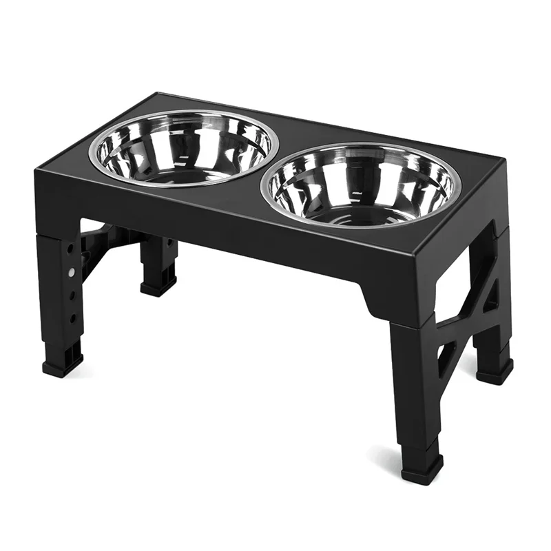 

Elevated Dog Bowls with 2 Stainless Steel Dog Food Bowls, Adjusts to 5 Height for Small and Big Dogs, Black