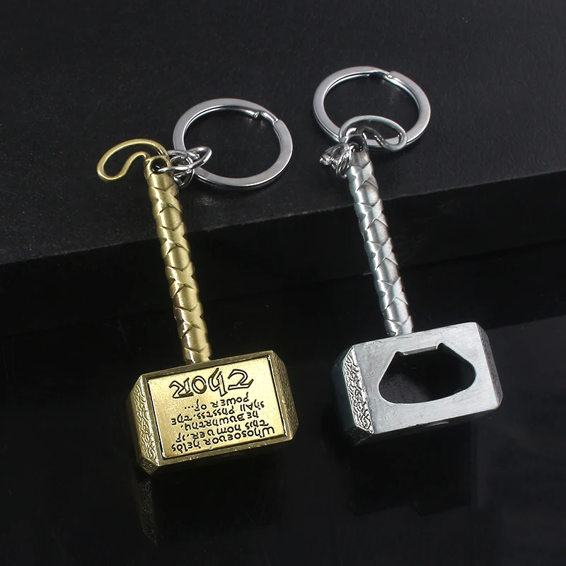 Movie Thor Hammer Keychain Mjolnir Hammer Bottle Opener Key Chain for Men Cool Car Keyring Jewelry