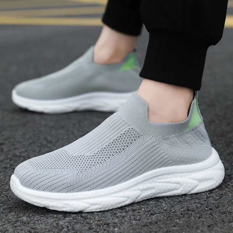 Large size men's shoes platform casual one-pedal elastic mesh outdoor sports running shoes men