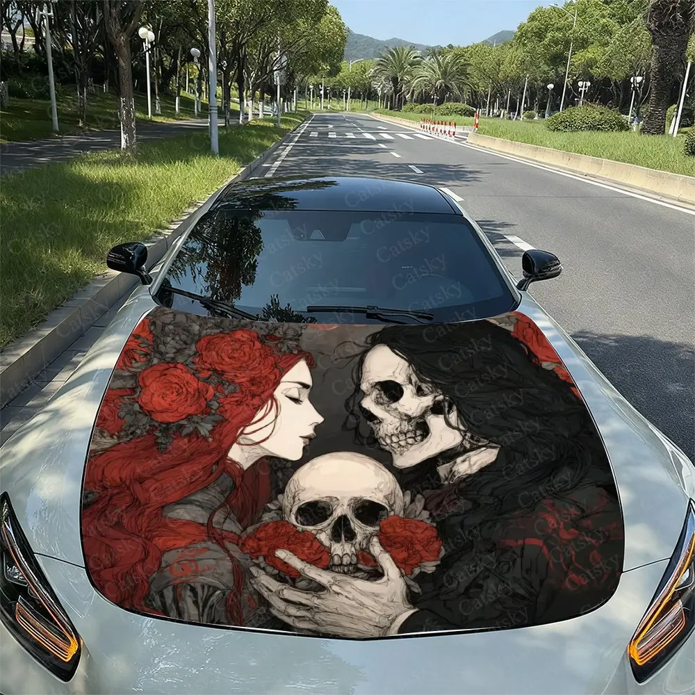 Skeleton Couple Car Engine Hood Packaging, Colored Vinyl Stickers, Truck Patterns, Engine Hood, Car Parts Decoration Stickers, G