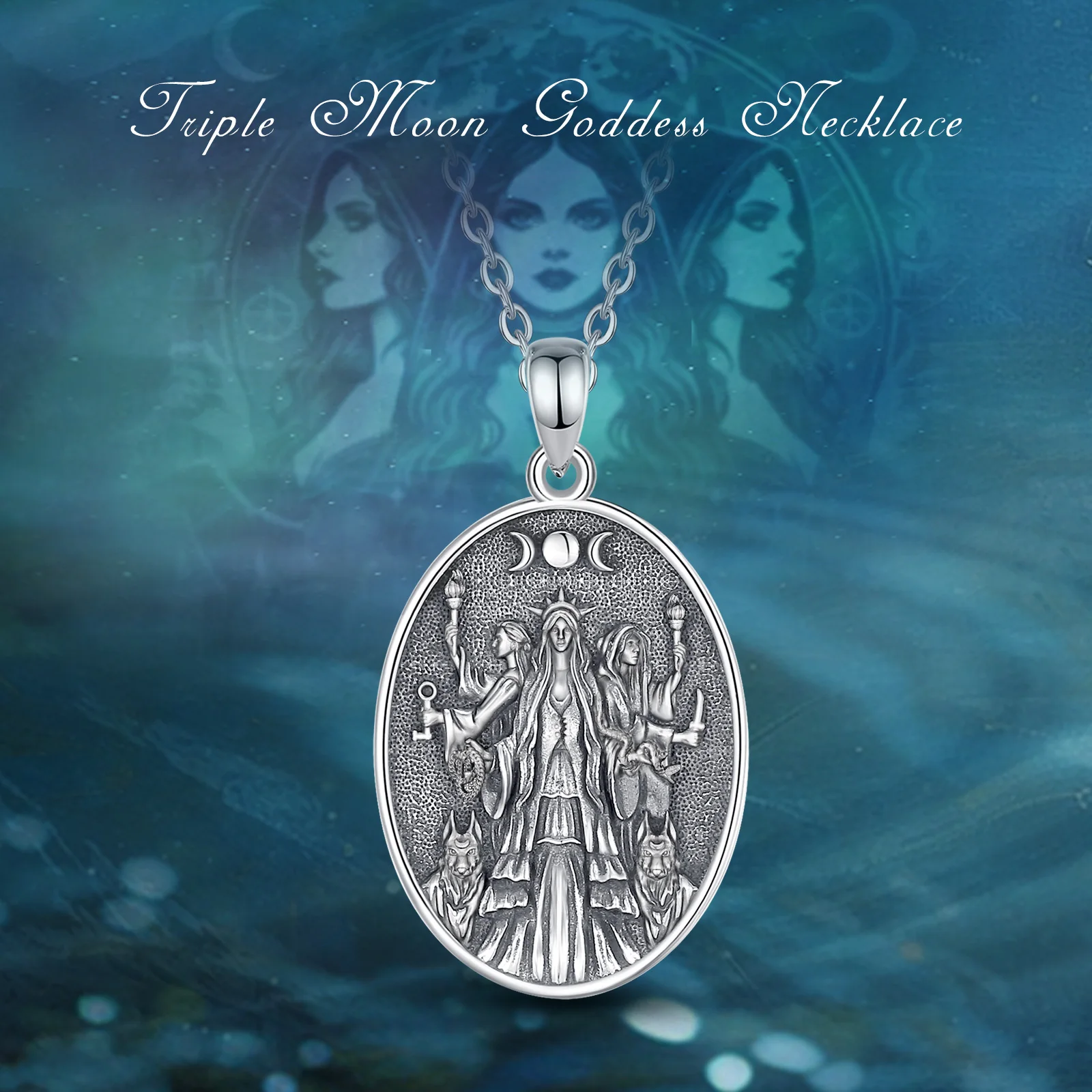 服/ファッション PeterStone: Triple Goddess Pendant SV925 Eudora 925 Sterling Silver Triple Moon Goddess Necklace Hecate Dog