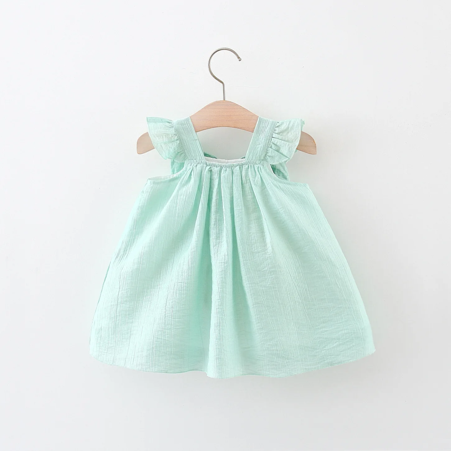 Summer Back Wing Cotton Small Flying Sleeves Baby Girl Dress Cute Beach Girl Princess Dress With Bag