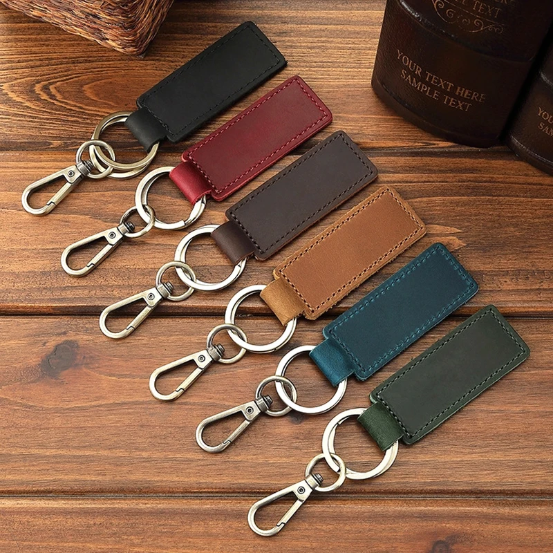 New Genuine Leather Retro Cowhide Keychain Metal Lobster Clasp Pendant Fashion Personalized Anti-lost Car Keyring Keyholder