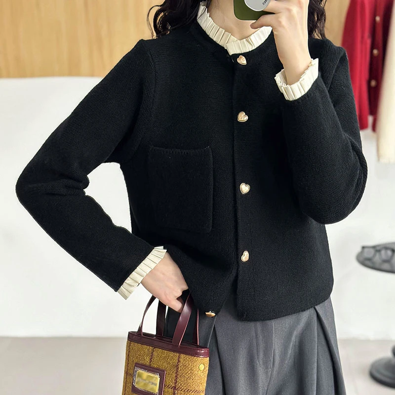 2024 Women Spring Sweater Single Button Stand Collar Sweater Cape Coat Cardigans Women Tops Casual Korean Fashion Tops