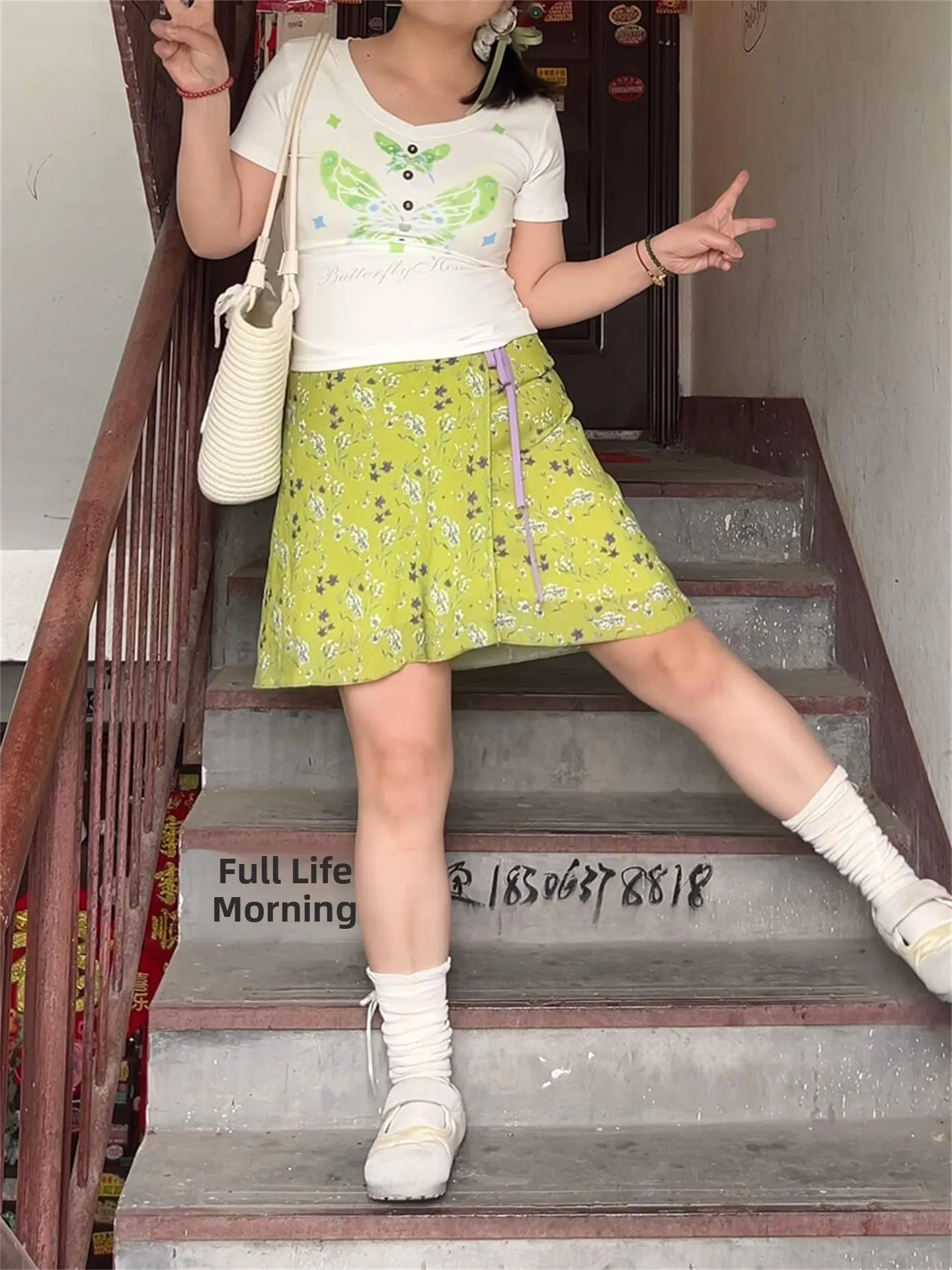 

Новая летняя женская юбка миди А-силуэта больших размеров с зеленым цветочным принтом и поясом