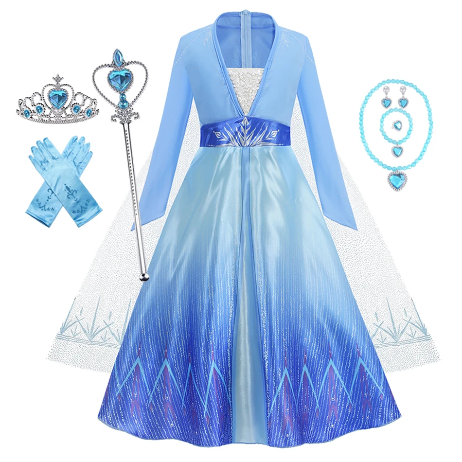 For Girl Elsa Princess Frozen Costume Birthday Party Vestidos Halloween Cosplay Carnival Clothing Kids Dress For Girls