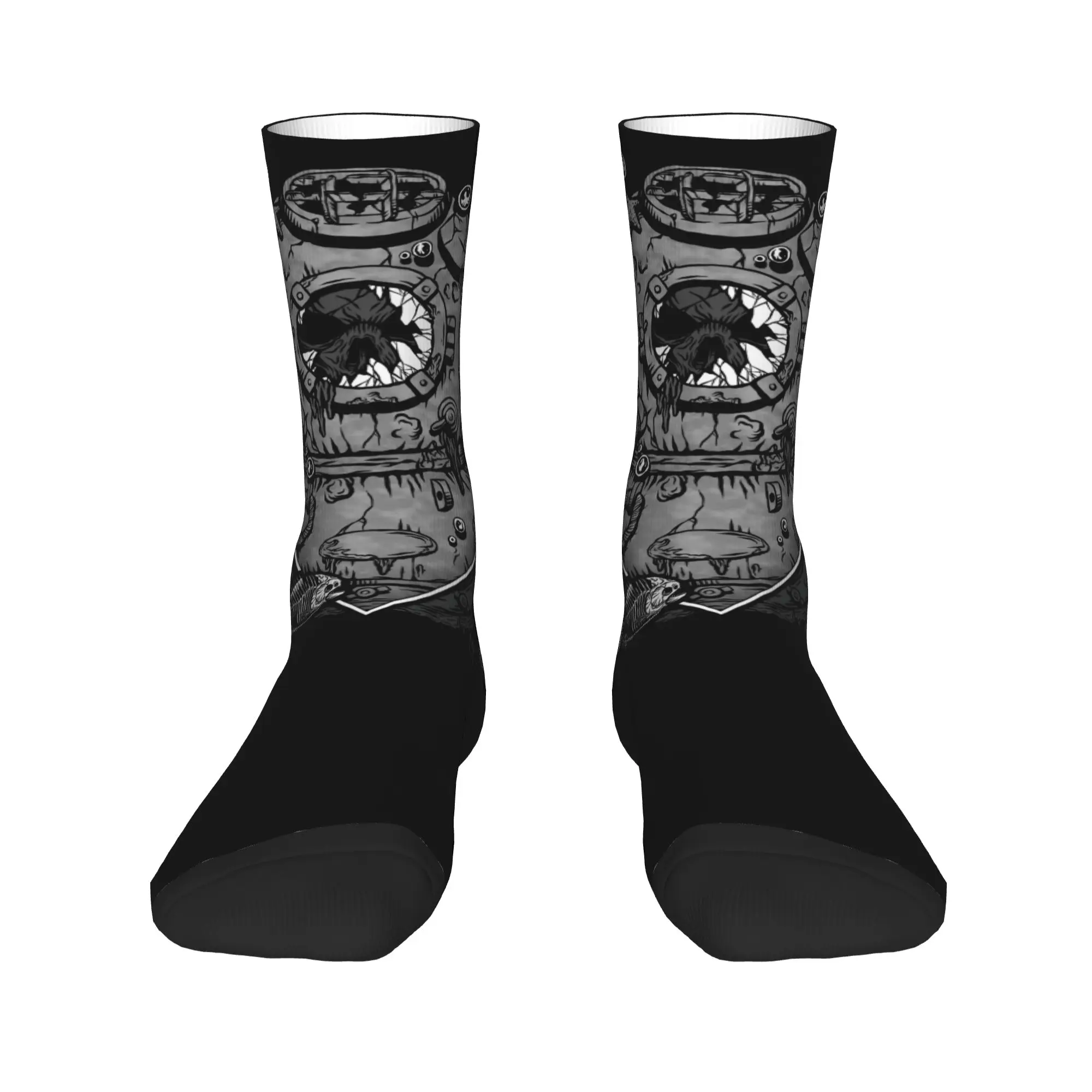 Custom Funny Mens Scuba Diving Skull Dress Socks Unisex Warm Comfortable 3D Printed Occult Forgetfulness Crew Socks view 2