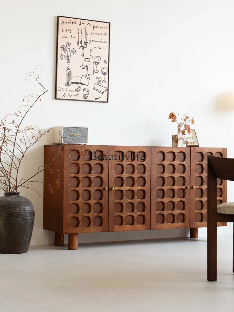 

yj5 Medieval solid wood dining side cabinet storage living room entrance cabinet