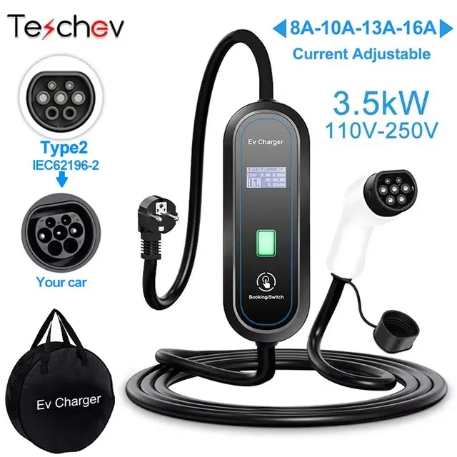 Teschev 220V draagbare EV-oplader Type1 16A oplaadkabel Wallbox EVSE Type2 laadstations voor elektrisch voertuig