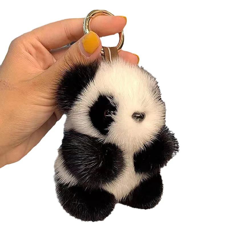 Pequeno panda luxuoso chaveiro para mulheres, ornamento de pele, imitação bonito vison, chaveiro do carro