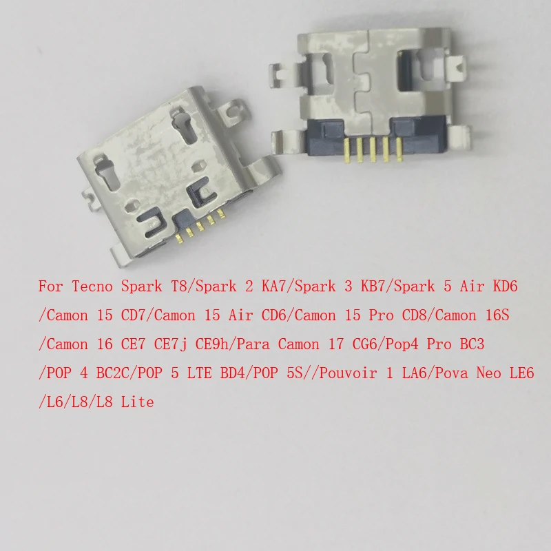 10-200 шт. USB-разъемы для зарядки и док-станций для Tecno Spark T8, 5, 2, 3, Camon 15 Pro, 16, 17, 16S, Pop 4, 5S, Pova Neo, L8, Lite, L6