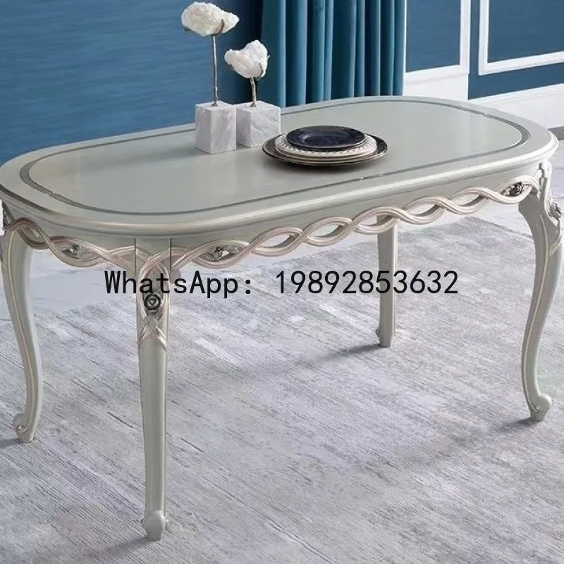 

BF French dining table and chairs light luxury wood European dining table combination flower solid wood dining table household