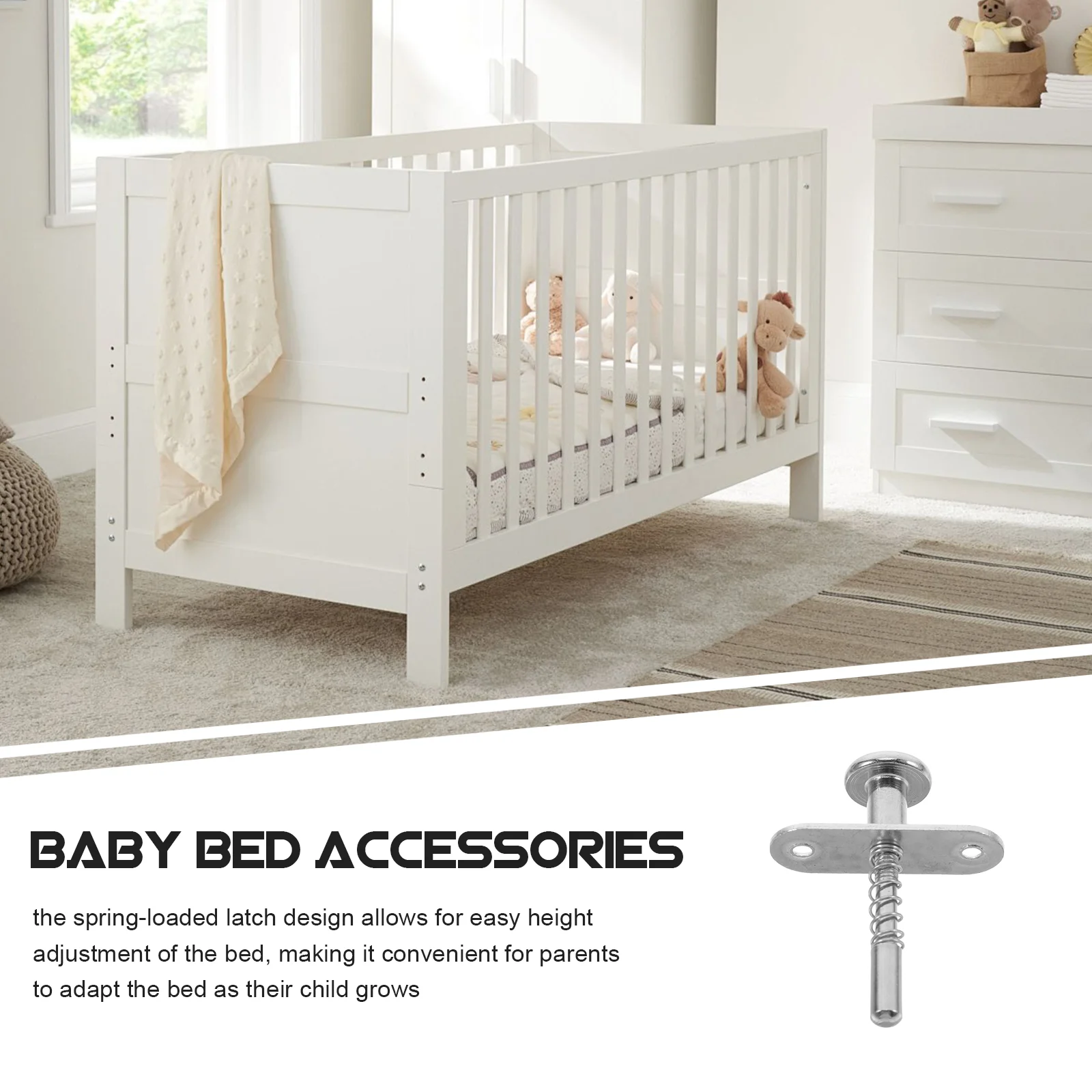 4 Pcs Spring Latch Bed Frame Stainless Steel Bolt Toddler Height Adjuster Crib Baby Hardware Accessories Parts Loaded