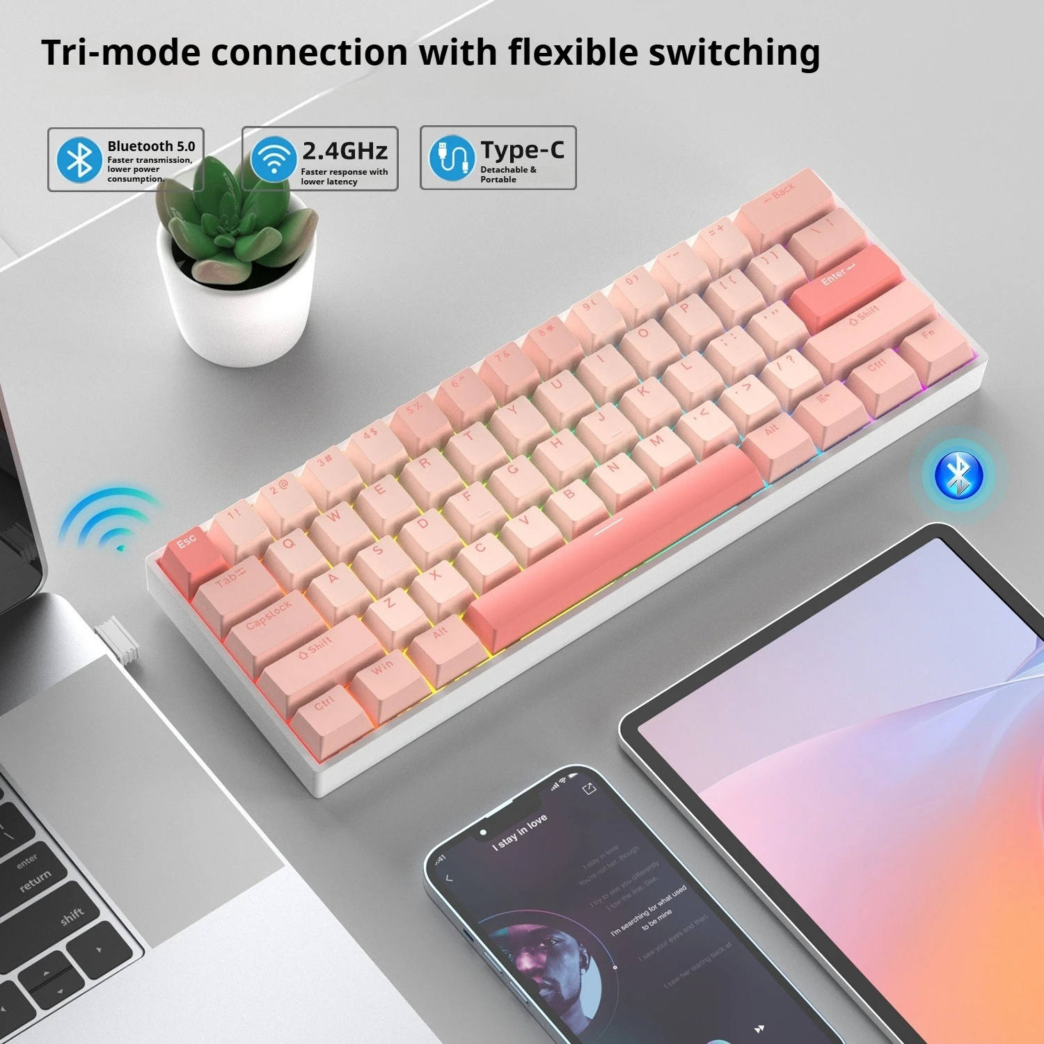 K33 clavier mécanique 2.4G sans fil/Bluetooth/filaire 61 touches 70% disposition 0.01mm prise chaude PCB RGB jeu clavier personnalisé