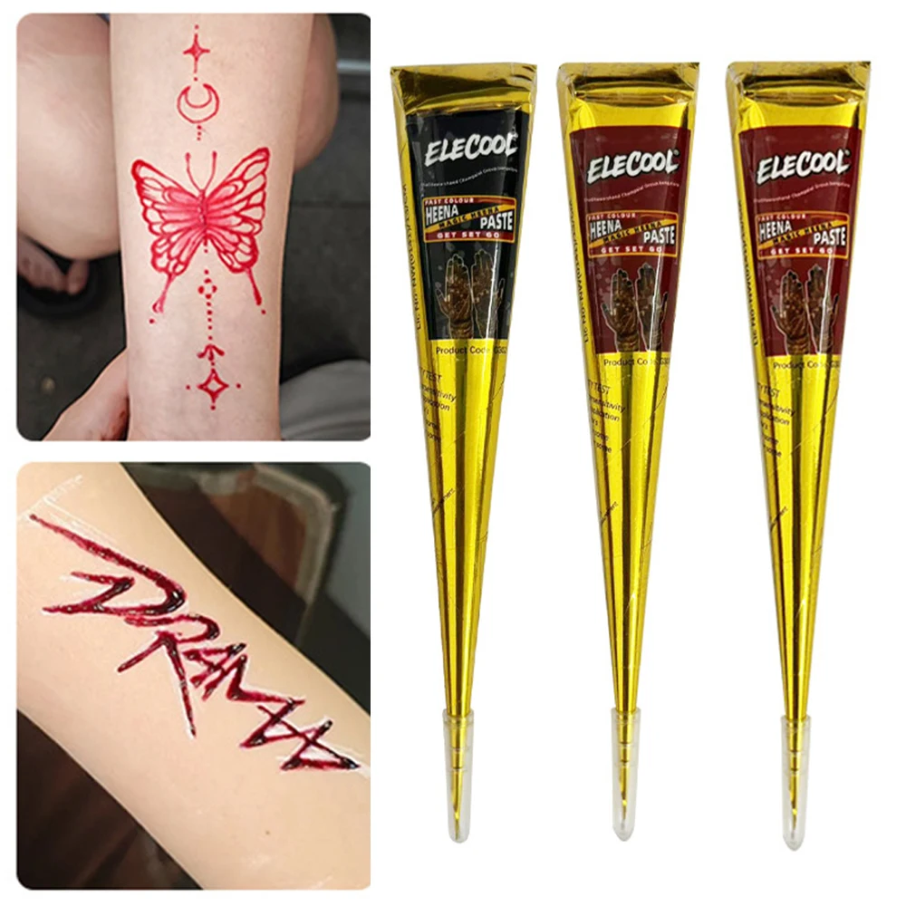 Dark Color Henna Tattoo Paste Hand-drawn Tattoo Paste Temporary Indian Henna Cones For Body Art Sticker Special Body Art Paint