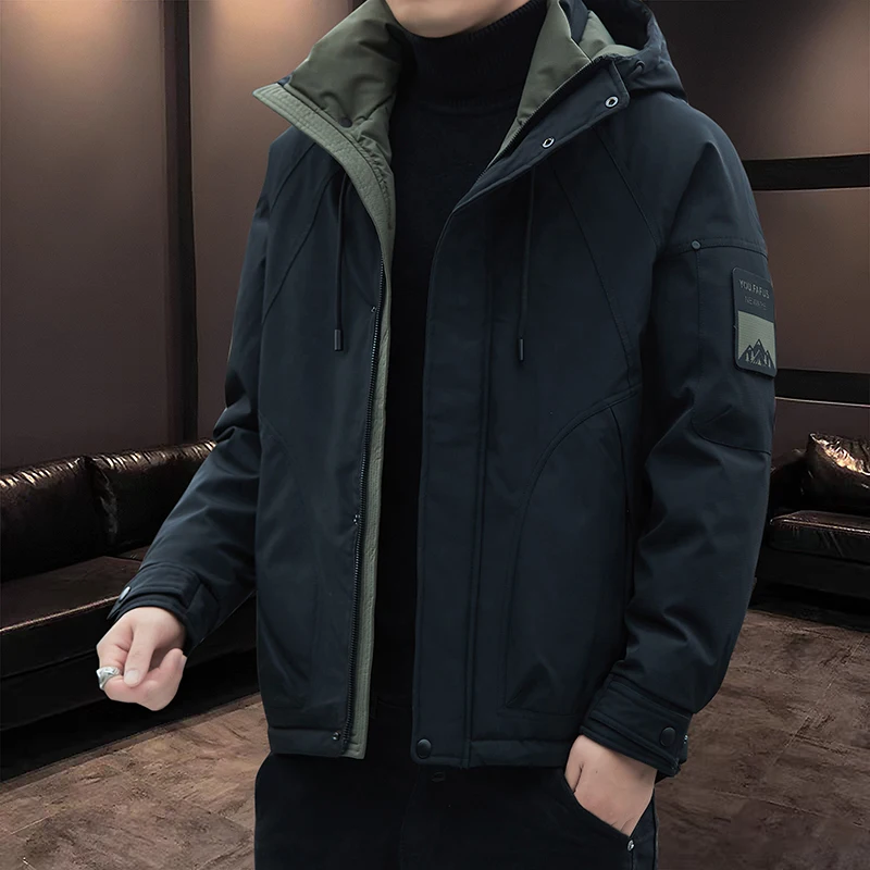 سترة رجالية مبطنة بالقطن سترة خارجية كاجوال سميكة ودافئة قصيرة أسفل سترة الخريف الشتاء مقنعين ملابس العمل بطة أسفل سترة #2