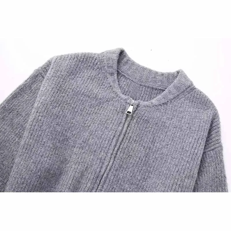 ZHUISHU Fashion Kint Grey Zippers Women Cardigan Sweater Spring Long Sleeve Pleater Swetry damskie 2024 Elegant Casual Lady Out