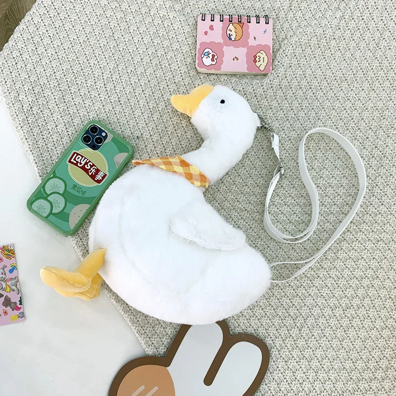 Big White Goose Children\'s Crossbody Bag Cute Duck Animal Backpack New Plush Cartoon Shoulder Bag Casual Baby Backpack