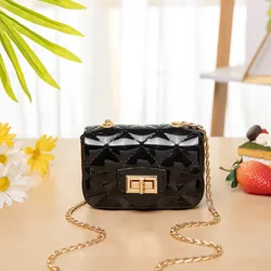 Lightweight Crossbody Purse Bag for Women Black Small Shoulder Bags Fashion Ladies Mini PVC Gold Chain Strap Sling Bag for Girls