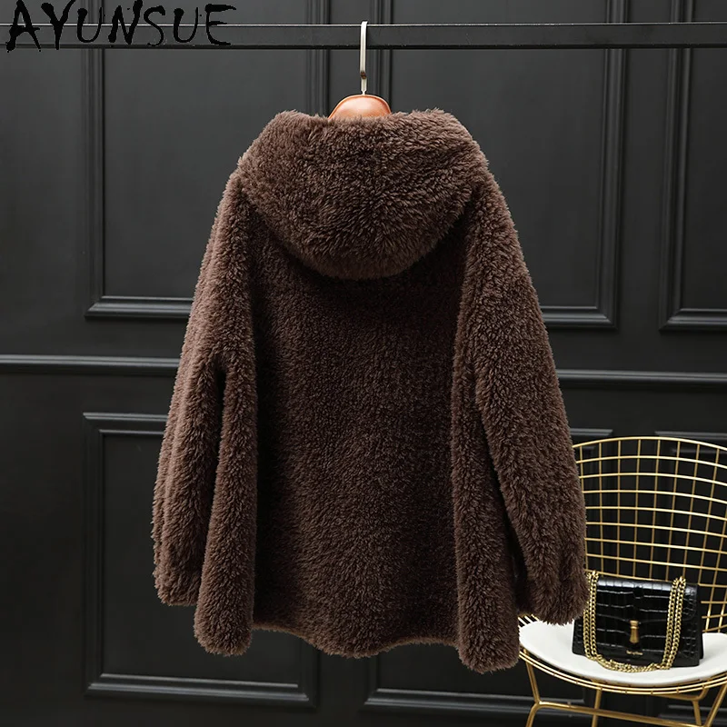 AYUNSUE 양털 자켓 고품질 100% 울 코트 여성용 2025 겨울 여성 의류 양털 혼합 모피 여성용 코트